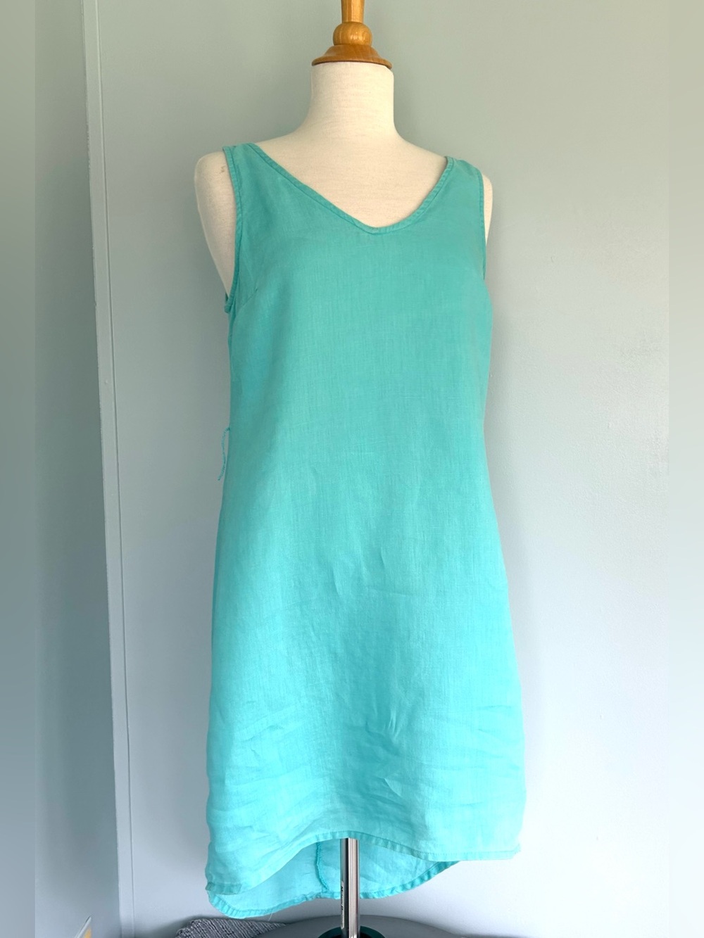 Cynthia Rowley Turquoise midi length high low Dress - 100% linen! Sz 10 beachy